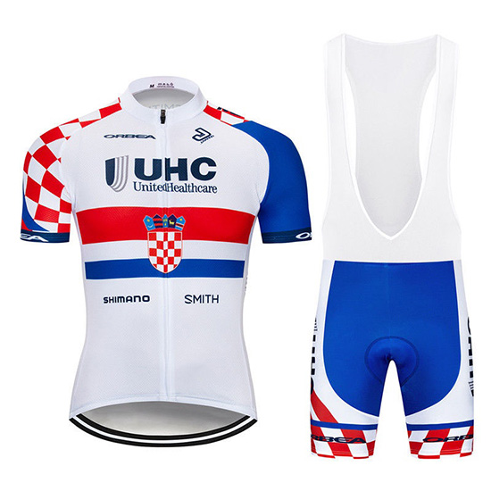 2019 Maillot UHC Tirantes Mangas Cortas Blanco Rojo Azul